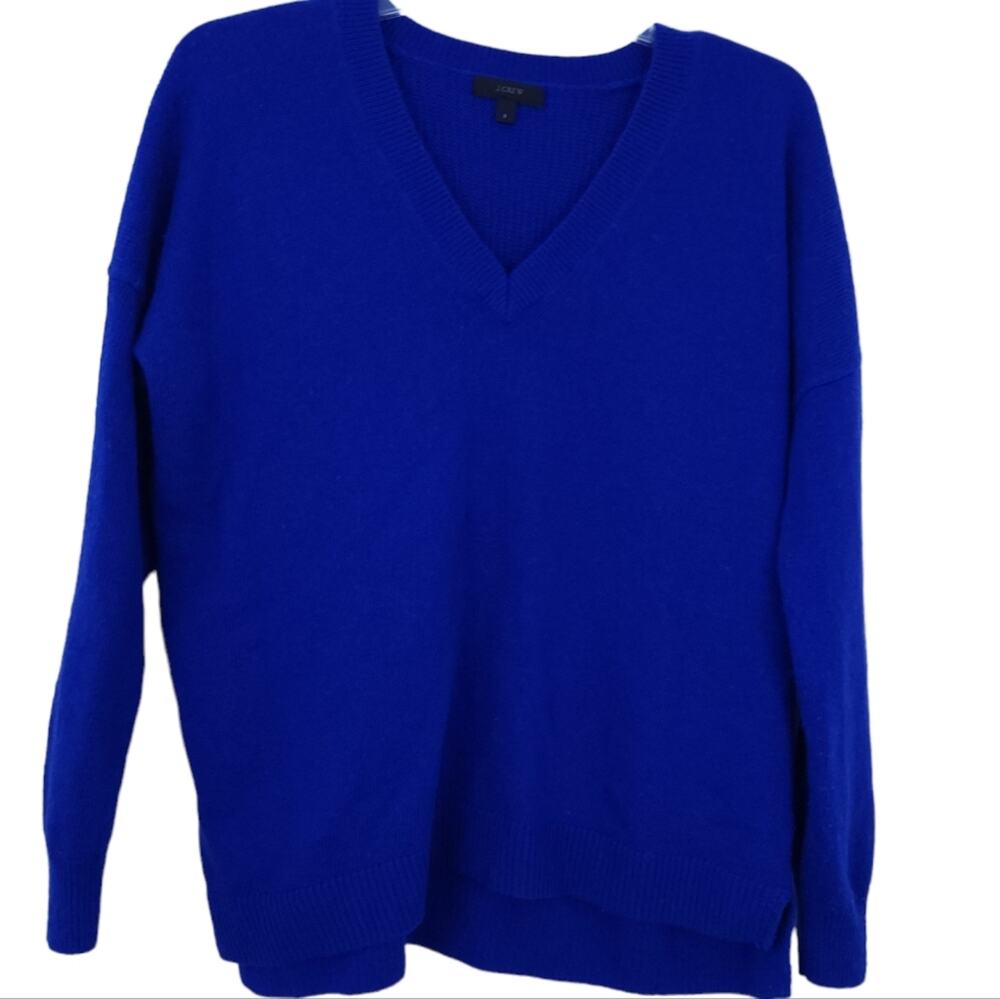 J. Crew Vneck Sweater Small Blue Wool Blend, Oversized Sweater Top Bright Royal